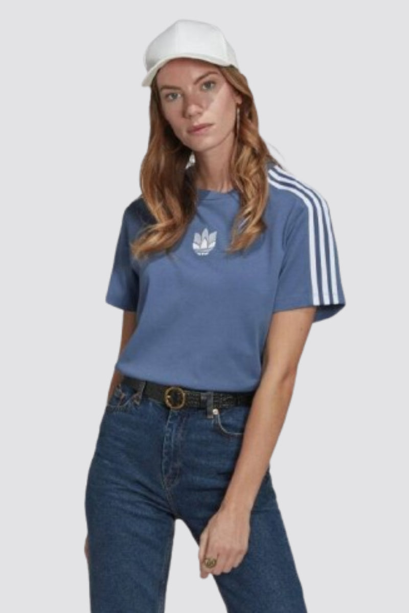 Adidas Women's Adicolor 3d Trefoil Loose T-shirt Crew Blue