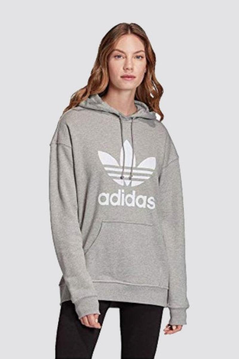 Adidas Women's TRF Hoodie Sweatshirt, Medium Grey Heather/White