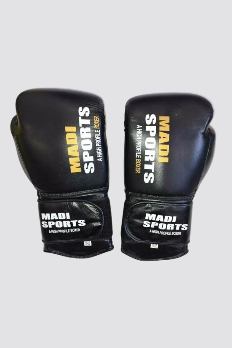 Leather Boxing Gloves Professional MMA Sparring Punch Bag Training Fight Black