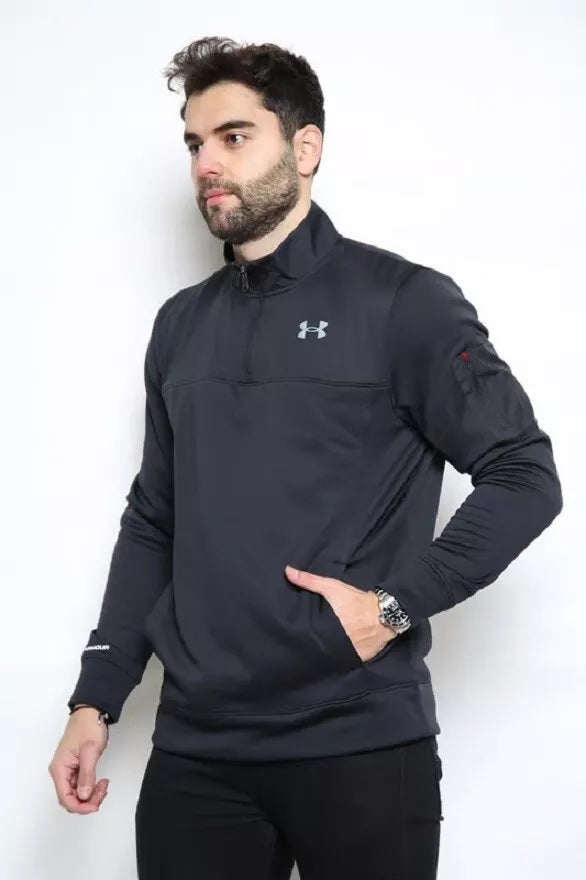 Under Armour Mens Quarter Zip Fleece Polyester Jacket Track Top Black