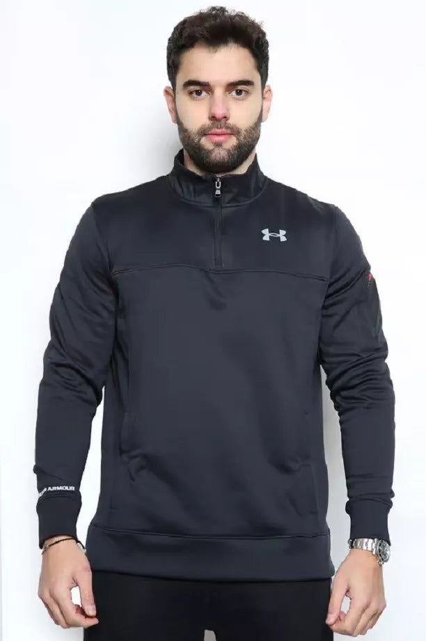 Under Armour Mens Quarter Zip Fleece Polyester Jacket Track Top Black