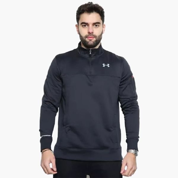 Under Armour Mens Quarter Zip Fleece Polyester Jacket Track Top Black