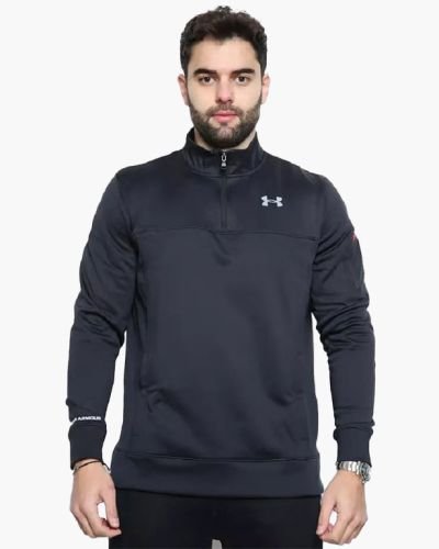 Under Armour Mens Quarter Zip Fleece Polyester Jacket Track Top Black